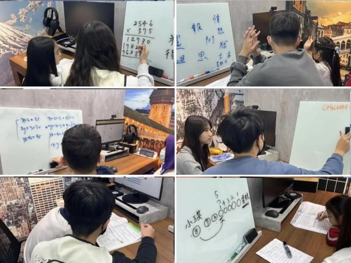老師好教育一對一個別指導教學實況：白板演算數學直式乘法、聯立方程式與國字聽寫等六個授課場景